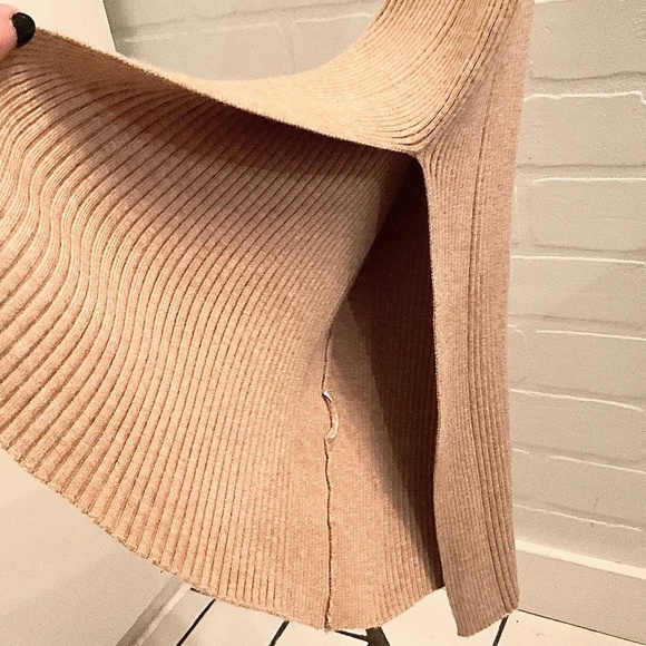 ASOS Mango Bow embellished Dress knitted Ribbed Midi belted Cream tan camel Sz L - Picture 12 of 16